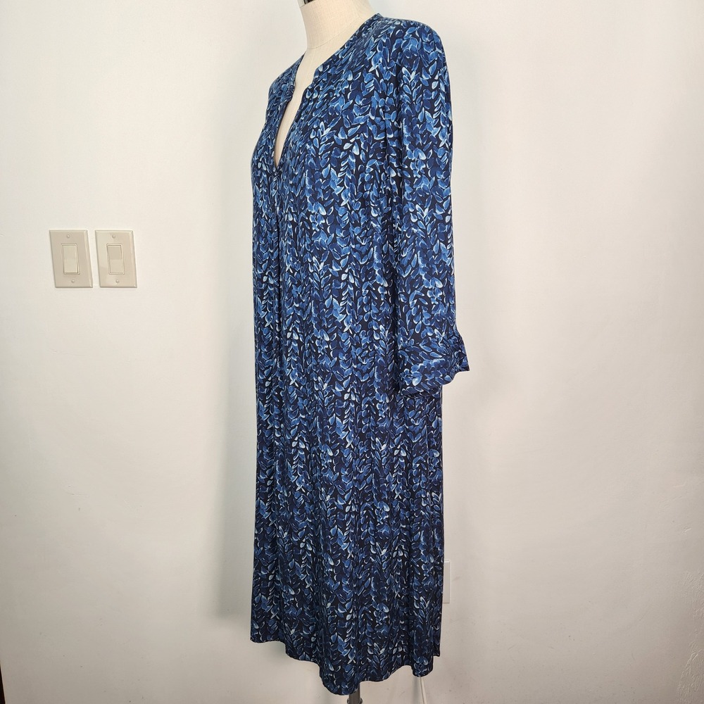 Pure Jill J. Jill Blue Leaf Print Viscose Midi Dress XL Tall NWT Long Sleeve - Picture 2 of 11